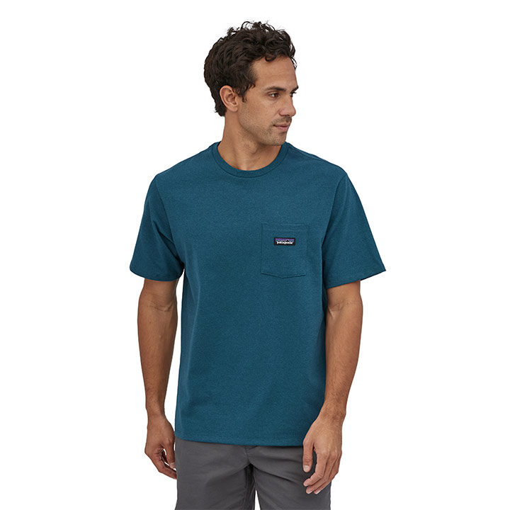 Patagonia P-6 Label Pocket Responsibili-Tee Heren T-Shirt Abalone Blue - Monkshop